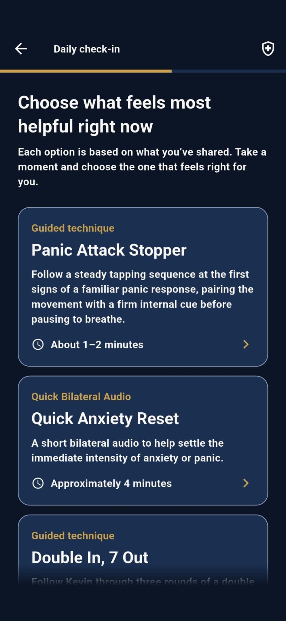 Suggested techniques, each with how long it takes
