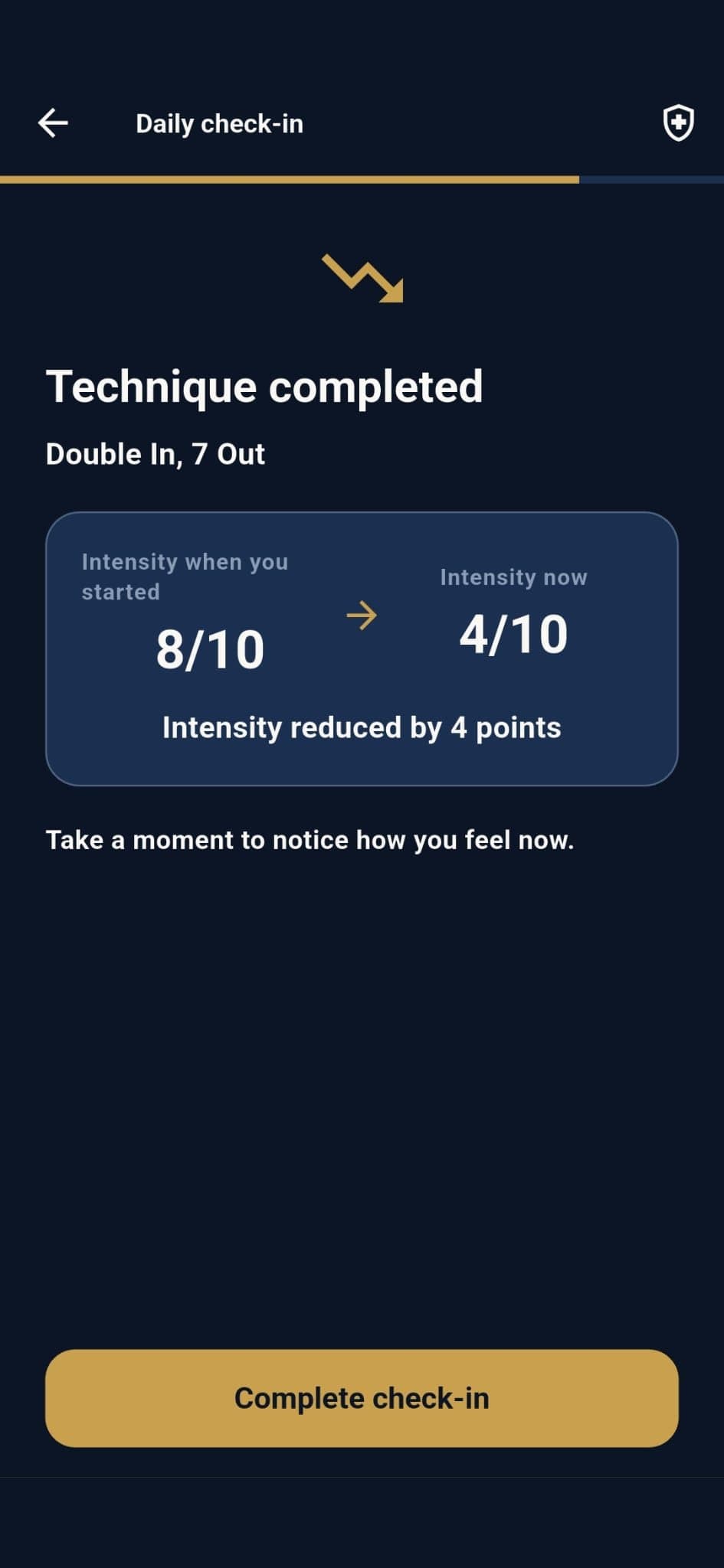 A completed technique showing intensity before and after